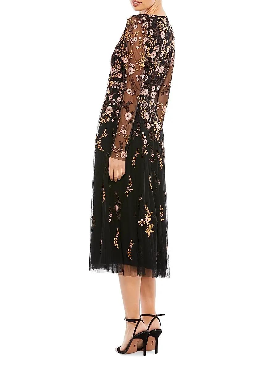 Mac Duggal Women's Embroidered Floral Midi Dress | Thumbnail 3 Mac Duggal Women's Embroidered Floral Midi Dress | Thumbnail 3