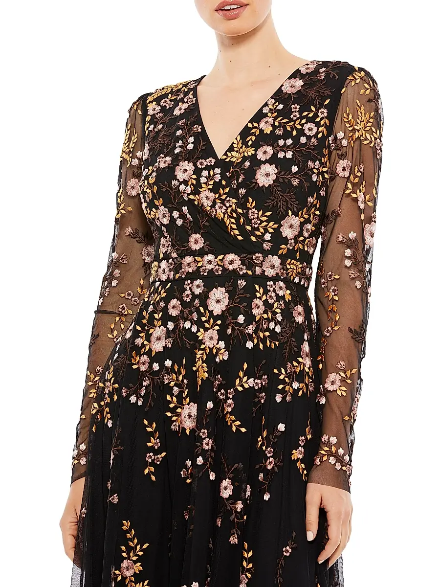 Mac Duggal Women's Embroidered Floral Midi Dress | Thumbnail 4 Mac Duggal Women's Embroidered Floral Midi Dress | Thumbnail 4
