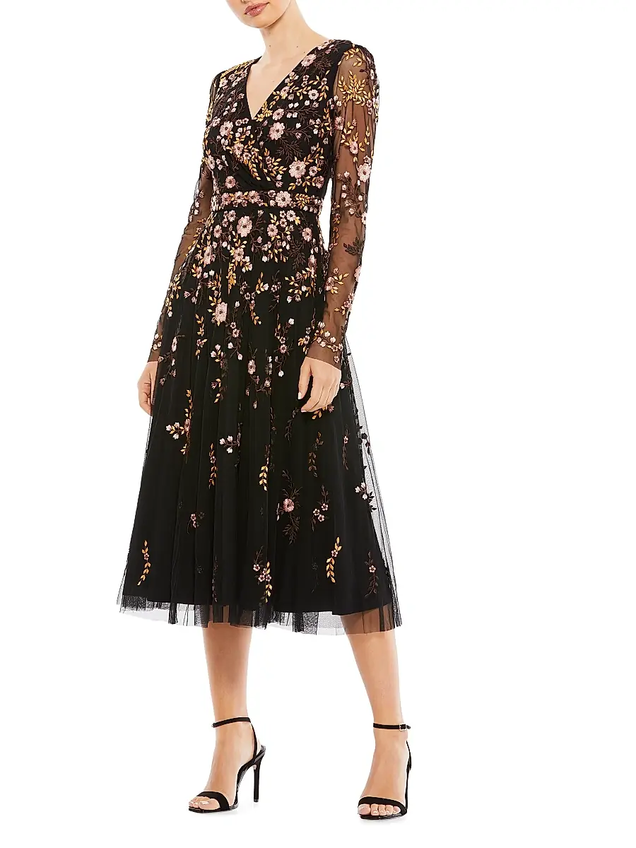 Mac Duggal Women's Embroidered Floral Midi Dress