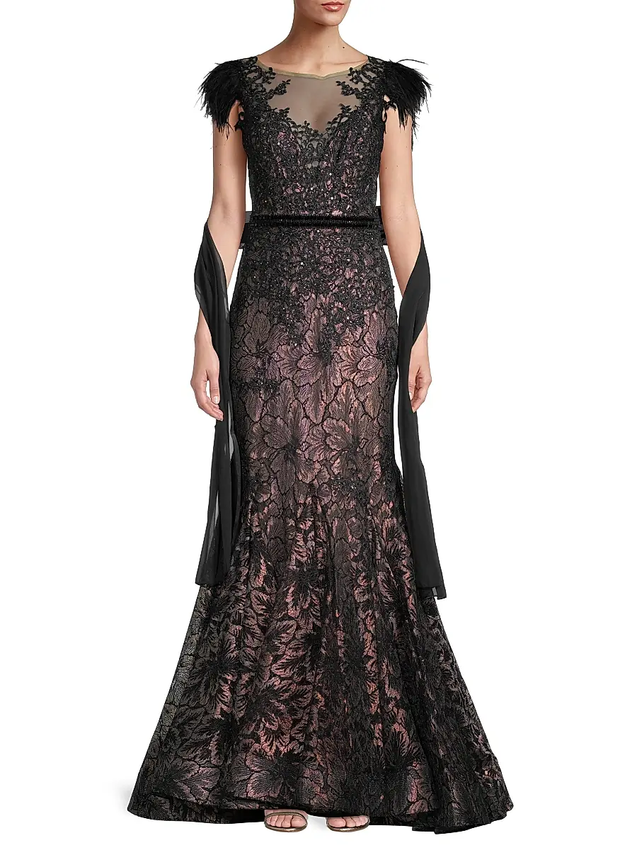 Mac Duggal Women's Velvet Floral Applique Mermaid Gown | Thumbnail 2 Mac Duggal Women's Velvet Floral Applique Mermaid Gown | Thumbnail 2