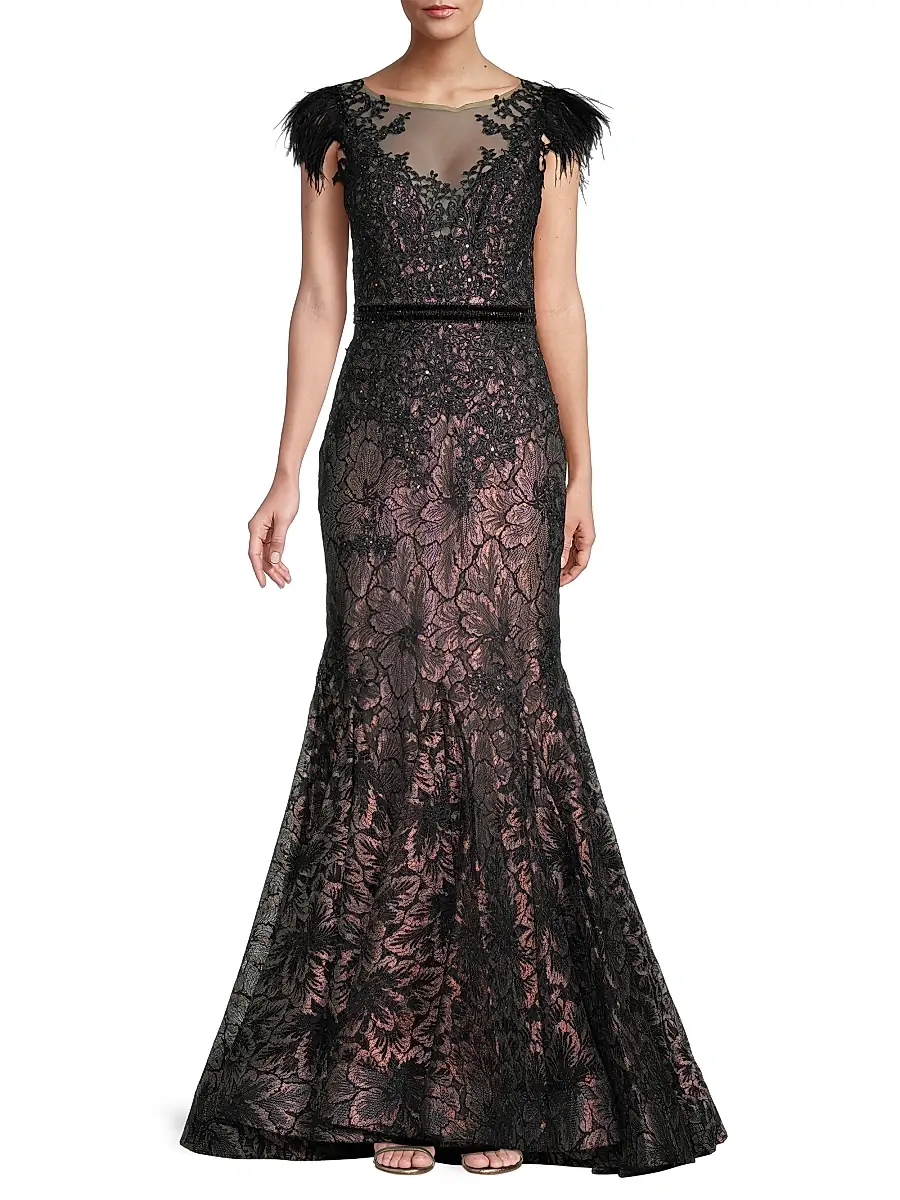 Mac Duggal Women's Velvet Floral Applique Mermaid Gown | Thumbnail 3 Mac Duggal Women's Velvet Floral Applique Mermaid Gown | Thumbnail 3