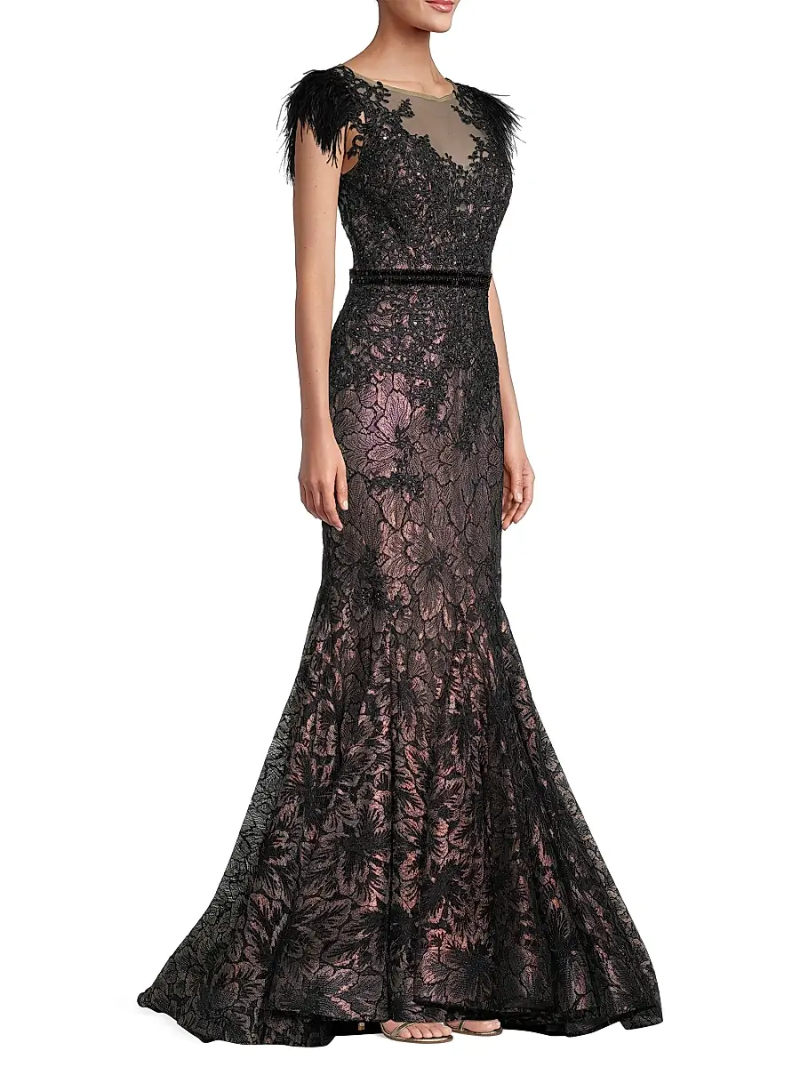 Mac Duggal Women's Velvet Floral Applique Mermaid Gown | Thumbnail 4 Mac Duggal Women's Velvet Floral Applique Mermaid Gown | Thumbnail 4