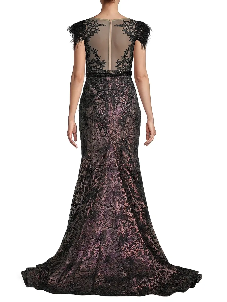 Mac Duggal Women's Velvet Floral Applique Mermaid Gown | Thumbnail 5 Mac Duggal Women's Velvet Floral Applique Mermaid Gown | Thumbnail 5