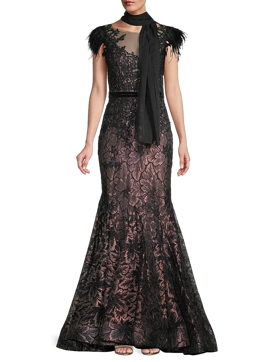 Mac Duggal Women's Velvet Floral Applique Mermaid Gown | Thumbnail 6 Mac Duggal Women's Velvet Floral Applique Mermaid Gown | Thumbnail 6