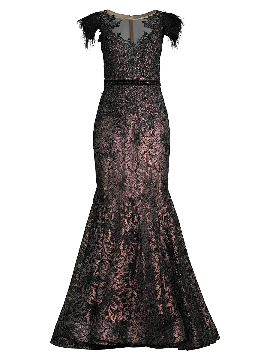Mac Duggal Women's Velvet Floral Applique Mermaid Gown