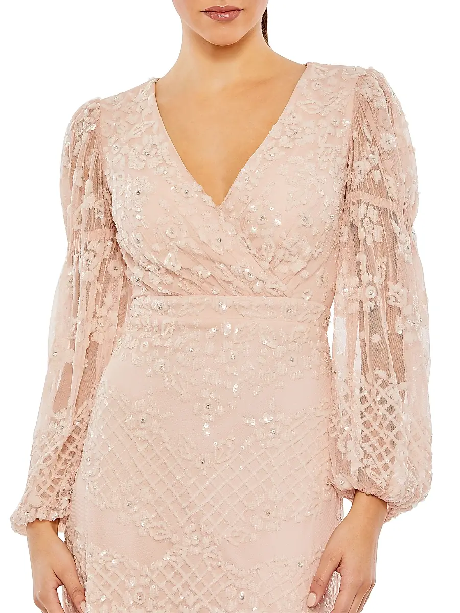 Mac Duggal Women's Embellished Tulle Puff-Sleeve Gown | Thumbnail 3
