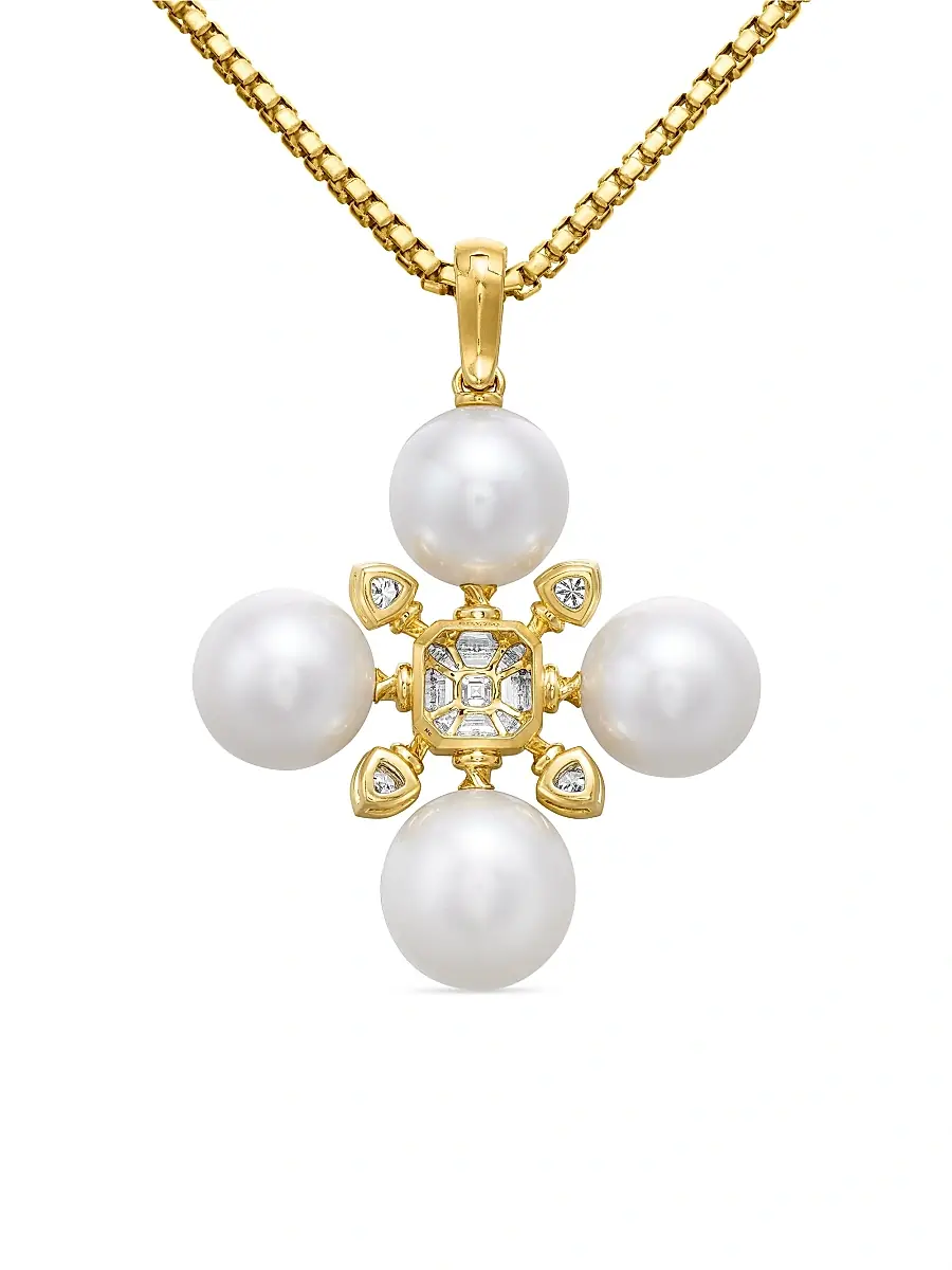David Yurman Women's Renaissance Pearl Pendant in 18K Yellow Gold with Pearls and Diamonds, 29.4mm - South Sea White Pearl | Thumbnail 4 David Yurman Women's Renaissance Pearl Pendant in 18K Yellow Gold with Pearls and Diamonds, 29.4mm - South Sea White Pearl | Thumbnail 4