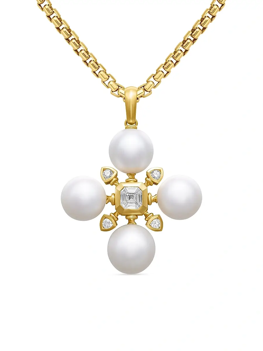 Women's Renaissance Pearl Pendant in 18K Yellow Gold with Pearls and Diamonds, 29.4mm - South Sea White Pearl Women's Renaissance Pearl Pendant in 18K Yellow Gold with Pearls and Diamonds, 29.4mm - South Sea White Pearl