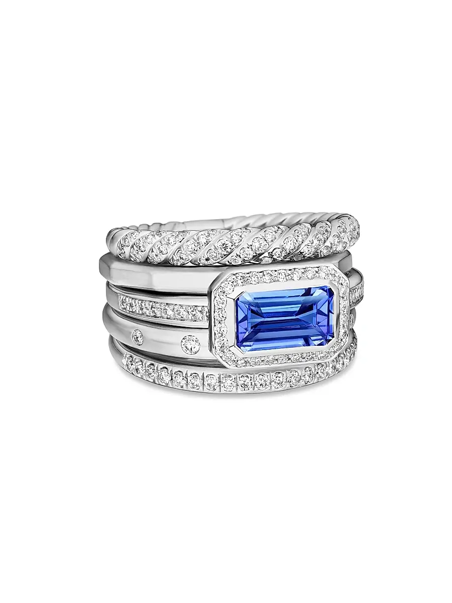 David Yurman Women's Stax Five Row Ring in 18K White Gold - Tanzanite | Image 1 David Yurman Women's Stax Five Row Ring in 18K White Gold - Tanzanite | Image 1