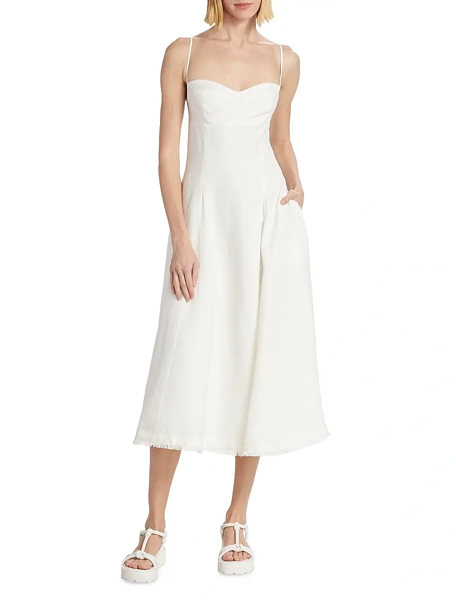 Simkhai Women's Analise Linen-Blend Bustier Midi-Dress | Thumbnail 3