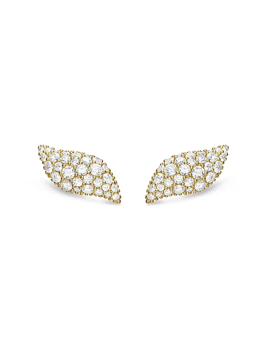 David Yurman Women's Petite Pavé Flute Stud Earrings in 18K Yellow Gold with Diamonds, 10.6MM - Diamond | Image 1 David Yurman Women's Petite Pavé Flute Stud Earrings in 18K Yellow Gold with Diamonds, 10.6MM - Diamond | Image 1