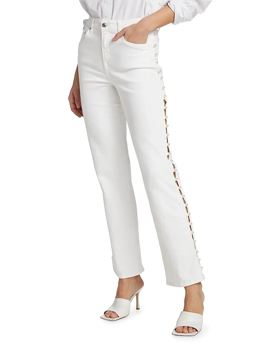 Simkhai Women's Amelia Faux Pearl-Embellished Jeans | Thumbnail 3 Simkhai Women's Amelia Faux Pearl-Embellished Jeans | Thumbnail 3