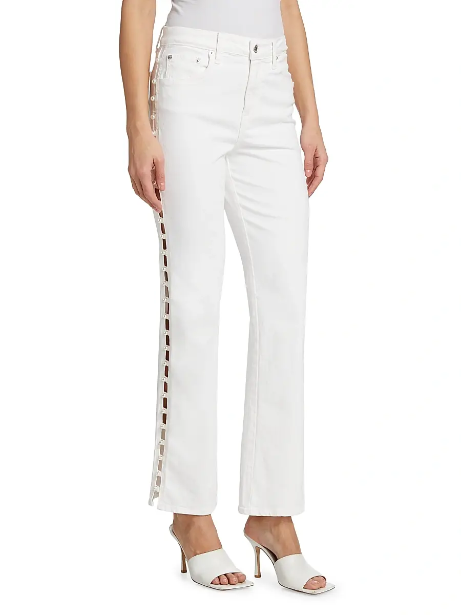 Simkhai Women's Amelia Faux Pearl-Embellished Jeans | Thumbnail 4 Simkhai Women's Amelia Faux Pearl-Embellished Jeans | Thumbnail 4