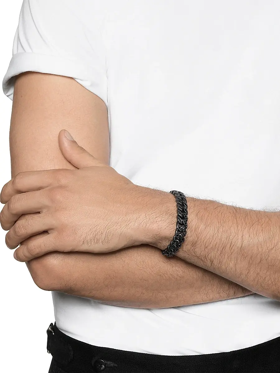 David Yurman Men's Curb Chain Bracelet in Titanium - Black Diamond | Thumbnail 2