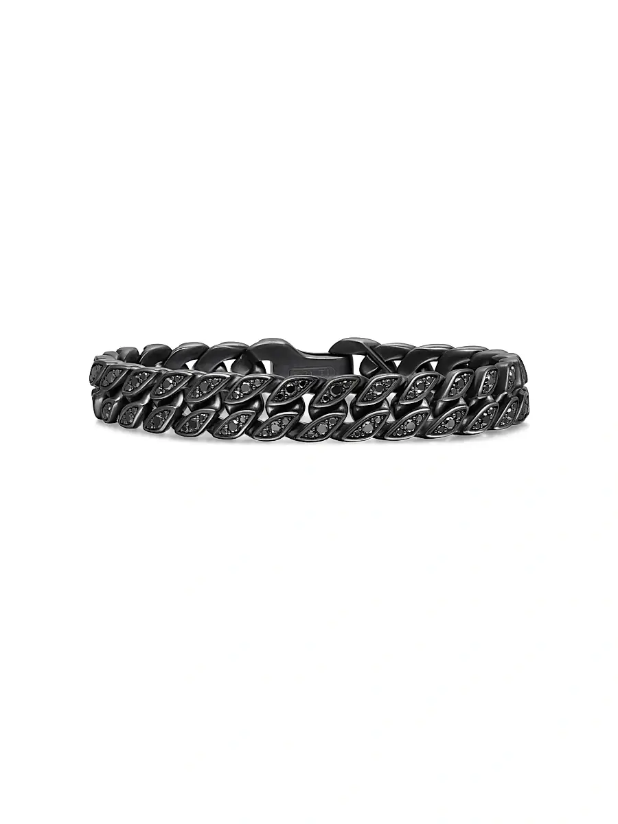 Men's Curb Chain Bracelet in Titanium - Black Diamond