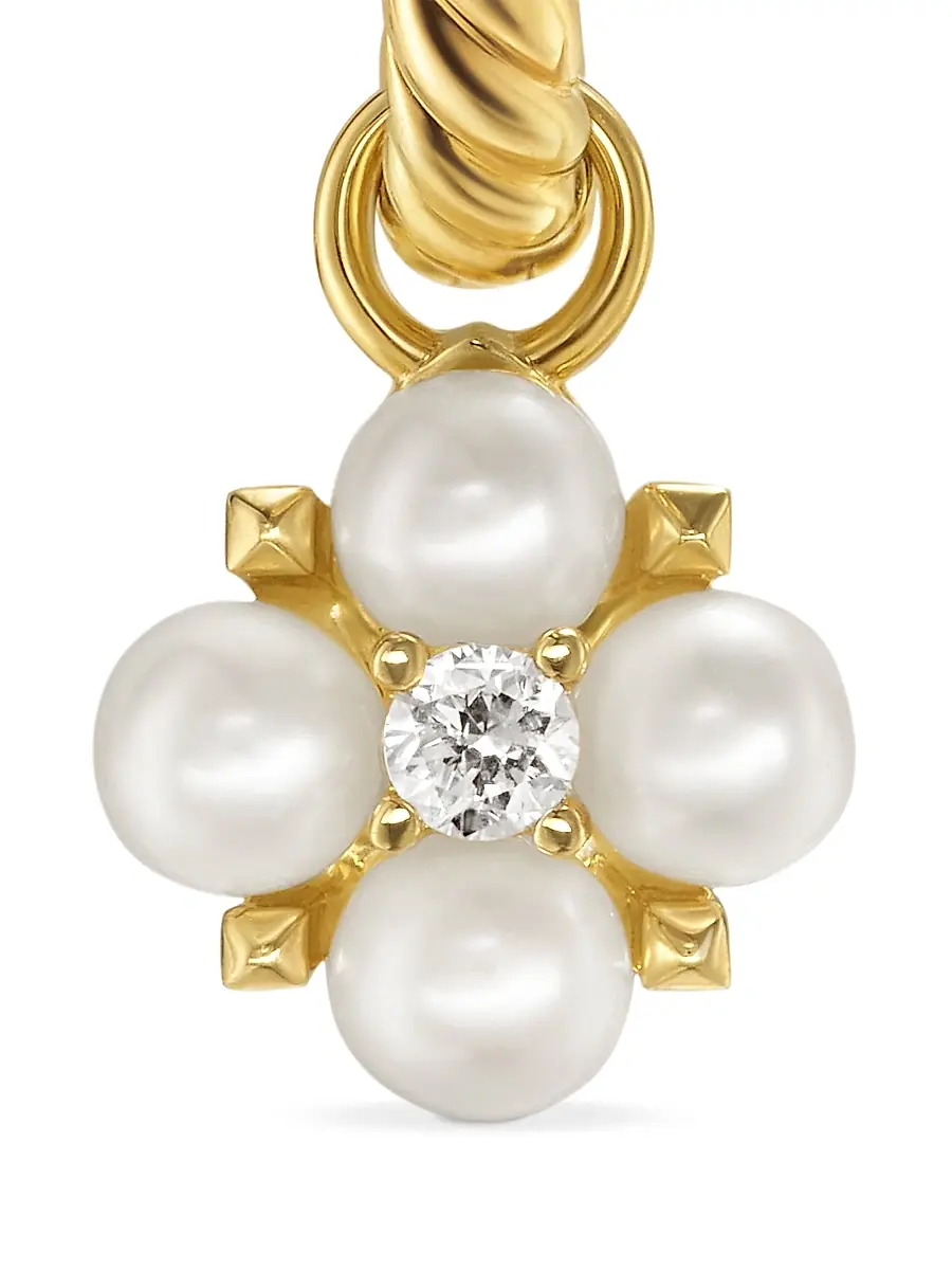 David Yurman Women's Petite Modern Renaissance Pearl Drop Earrings in 18K Yellow Gold with Diamonds, 18MM - Akoya White Pearl | Thumbnail 3