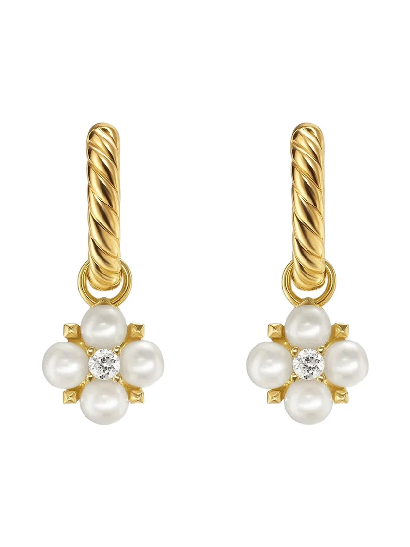 David Yurman Women's Petite Modern Renaissance Pearl Drop Earrings in 18K Yellow Gold with Diamonds, 18MM - Akoya White Pearl