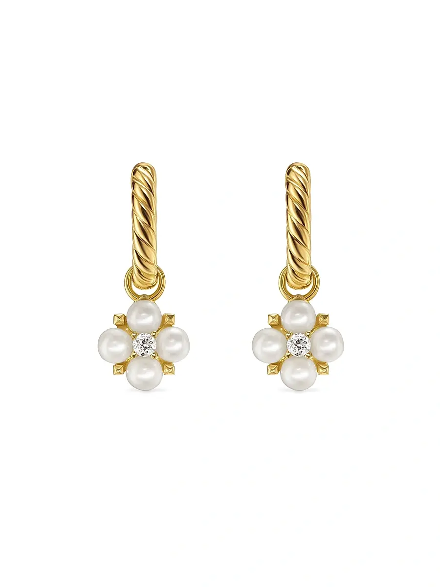 David Yurman Women's Petite Modern Renaissance Pearl Drop Earrings in 18K Yellow Gold with Diamonds, 18MM - Akoya White Pearl