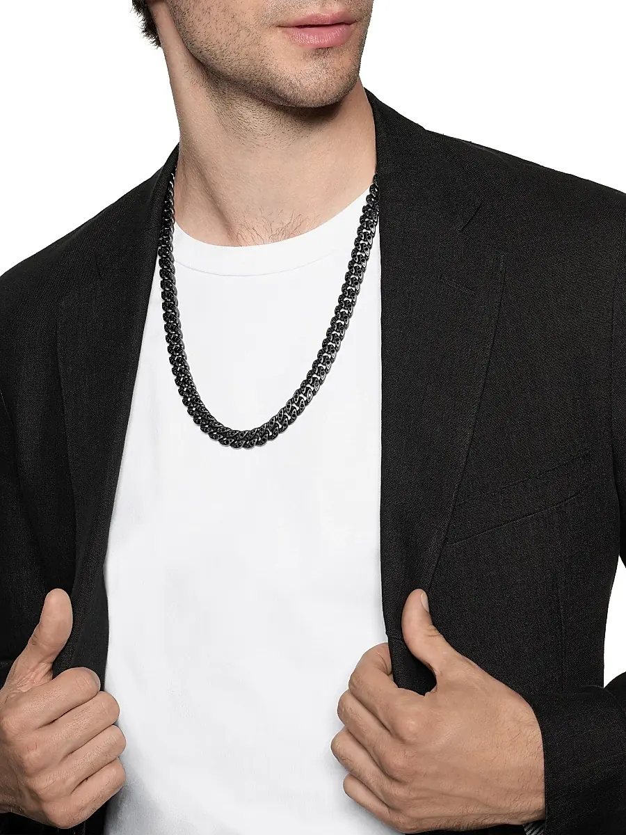 David Yurman Men's Curb Chain Necklace in Titanium - Black Diamond | Thumbnail 2 David Yurman Men's Curb Chain Necklace in Titanium - Black Diamond | Thumbnail 2