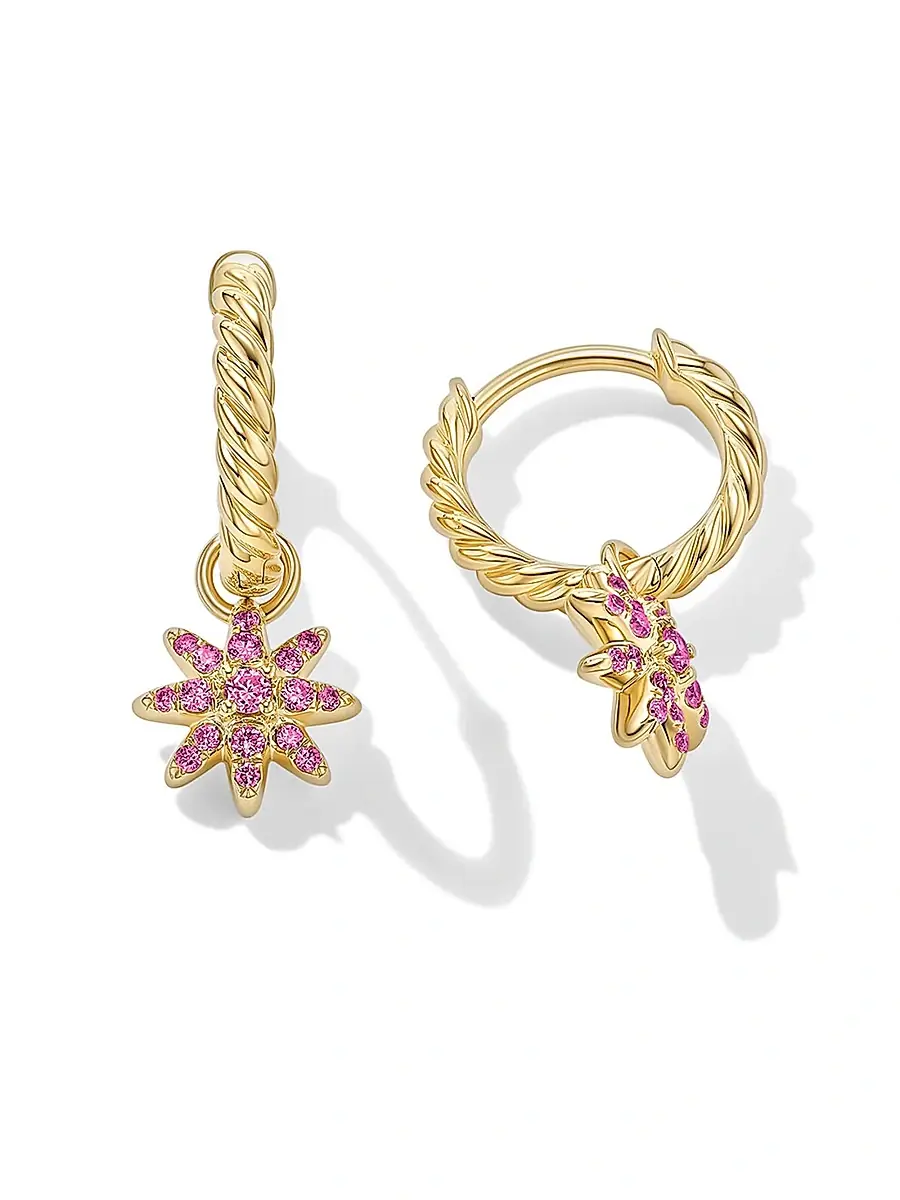 David Yurman Women's Petite Starburst Drop Earrings in 18K Yellow Gold with Pink Sapphires, 18.1MM | Thumbnail 2 David Yurman Women's Petite Starburst Drop Earrings in 18K Yellow Gold with Pink Sapphires, 18.1MM | Thumbnail 2