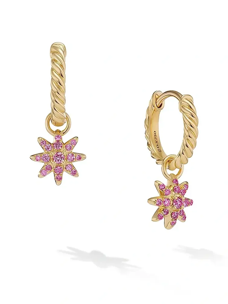 David Yurman Women's Petite Starburst Drop Earrings in 18K Yellow Gold with Pink Sapphires, 18.1MM