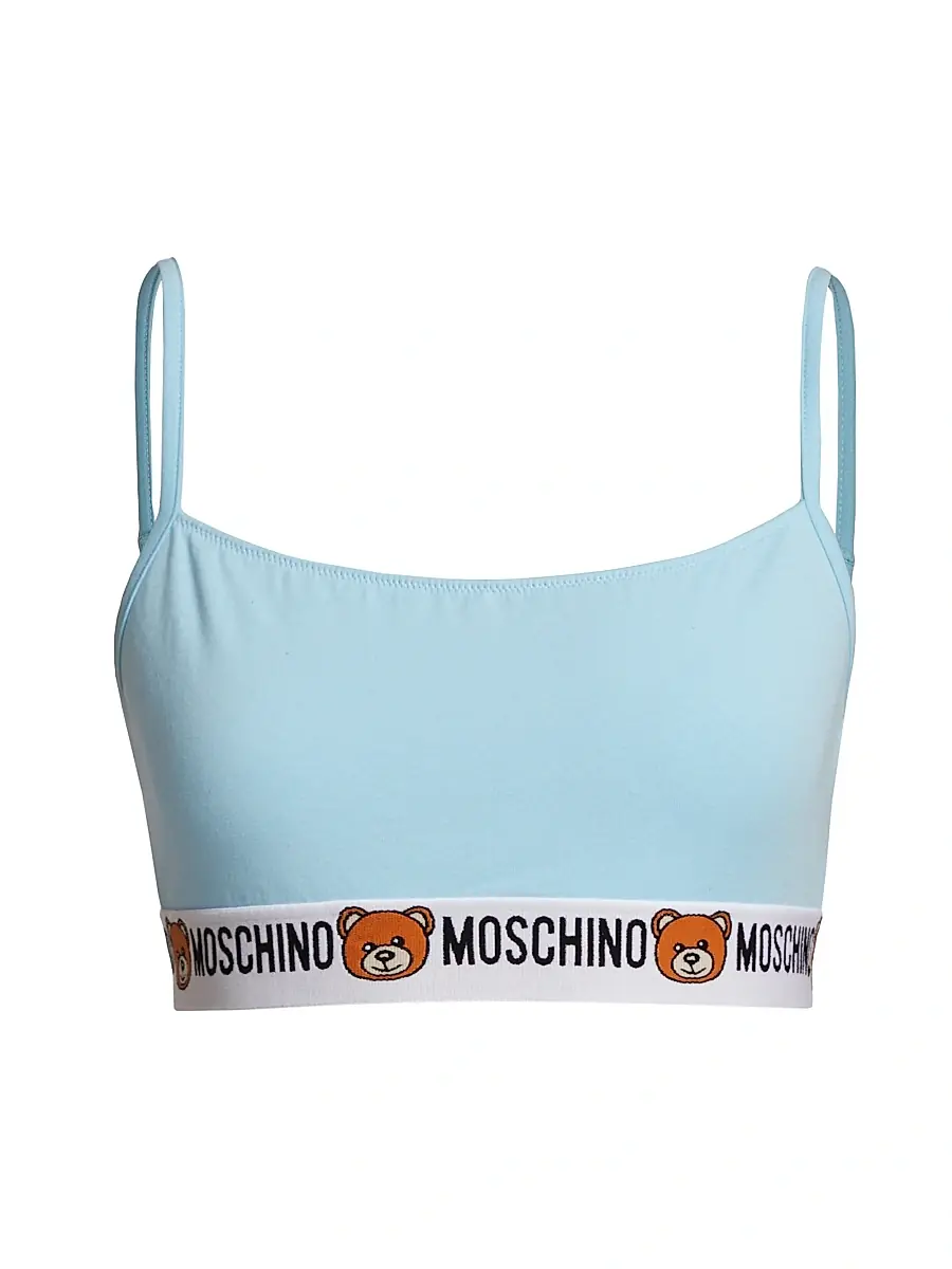 MOSCHINO Women's Underbear Logo Band Cotton Bralette - Light Blue | Image 1 MOSCHINO Women's Underbear Logo Band Cotton Bralette - Light Blue | Image 1