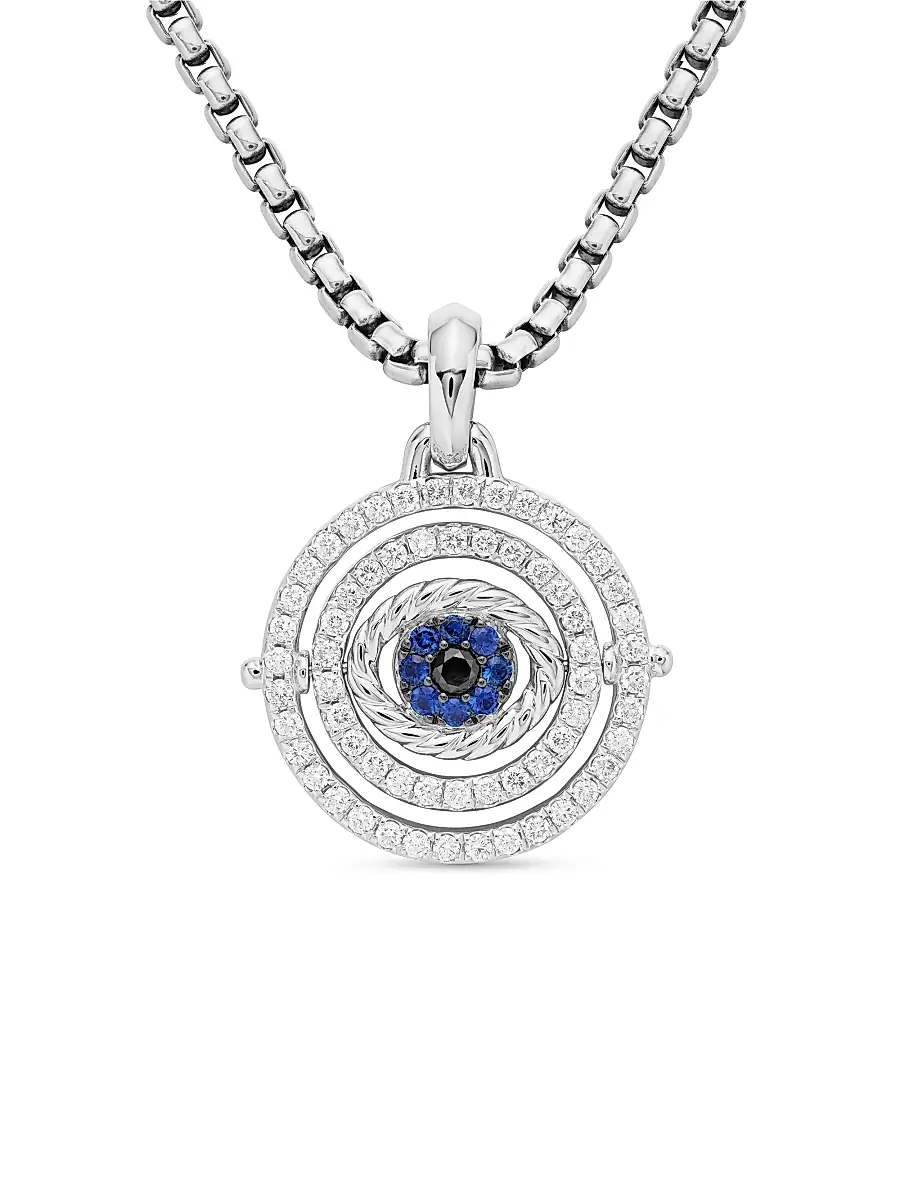 Women's Evil Eye Mobile Amulet with Diamonds - Light Blue Sapphire