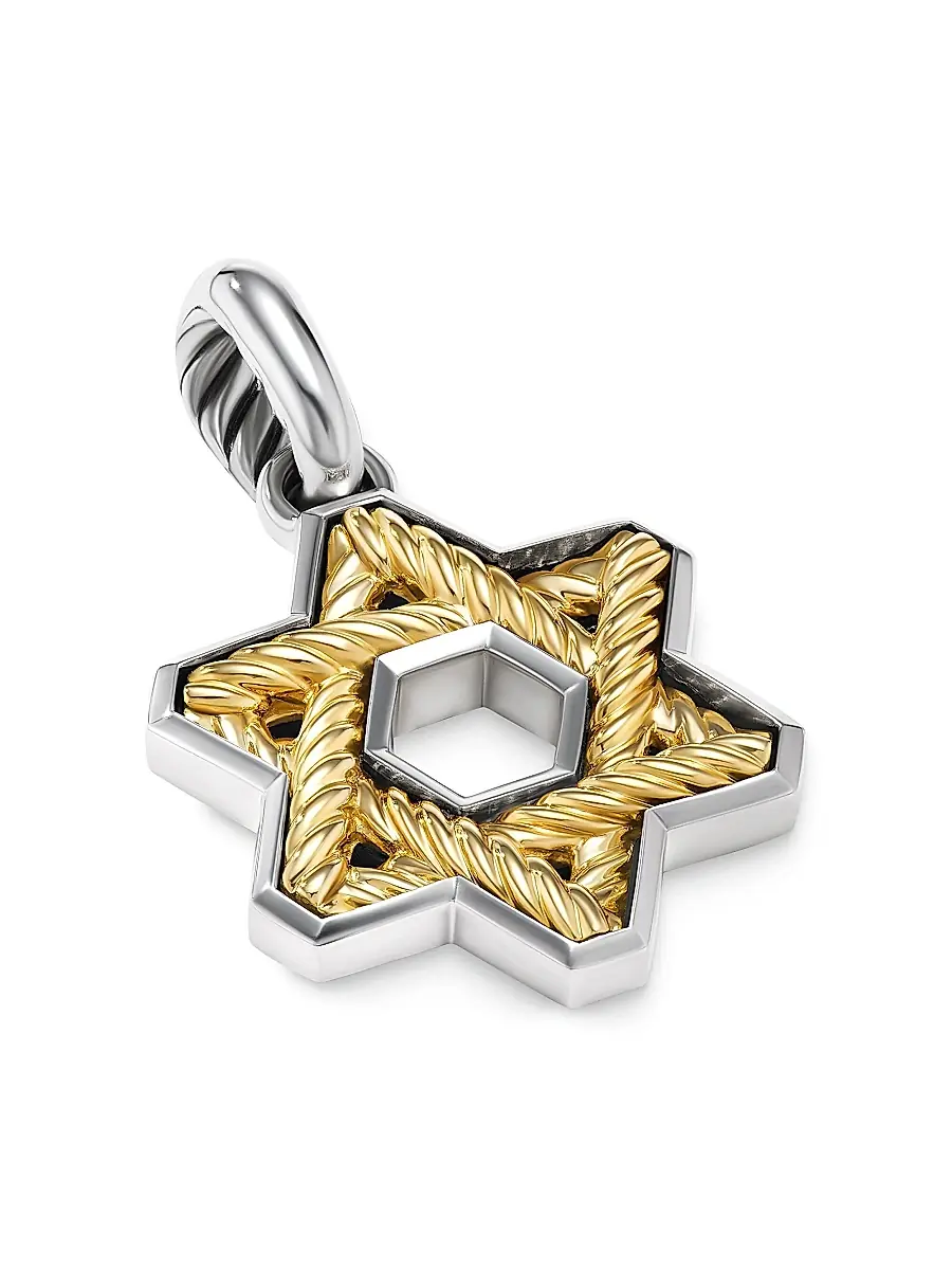 David Yurman Men's Cable Star of David Amulet in Sterling Silver with 18K Yellow Gold, 19MM - Silver | Thumbnail 3 David Yurman Men's Cable Star of David Amulet in Sterling Silver with 18K Yellow Gold, 19MM - Silver | Thumbnail 3