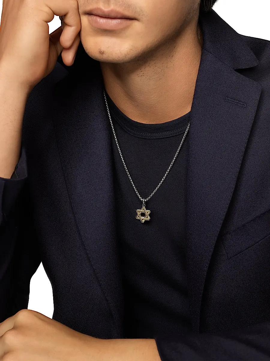 David Yurman Men's Cable Star of David Amulet in Sterling Silver with 18K Yellow Gold, 19MM - Silver | Thumbnail 4 David Yurman Men's Cable Star of David Amulet in Sterling Silver with 18K Yellow Gold, 19MM - Silver | Thumbnail 4