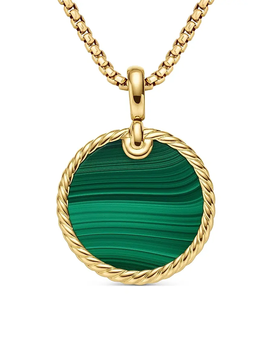 David Yurman Women's DY Elements Disc Pendant in 18K Yellow Gold - Malachite | Image 1 David Yurman Women's DY Elements Disc Pendant in 18K Yellow Gold - Malachite | Image 1
