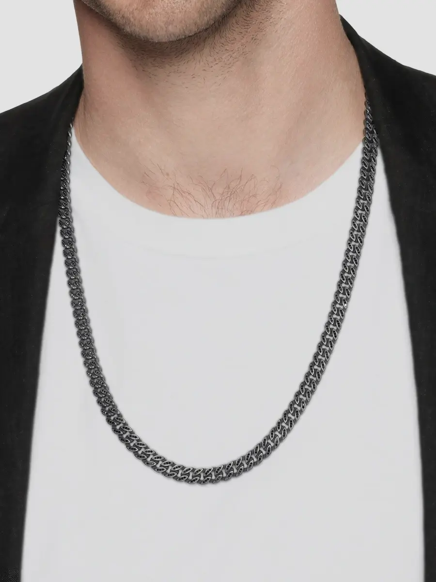 David Yurman Men's Curb Chain Necklace in Black Titanium - Black Diamond | Thumbnail 2