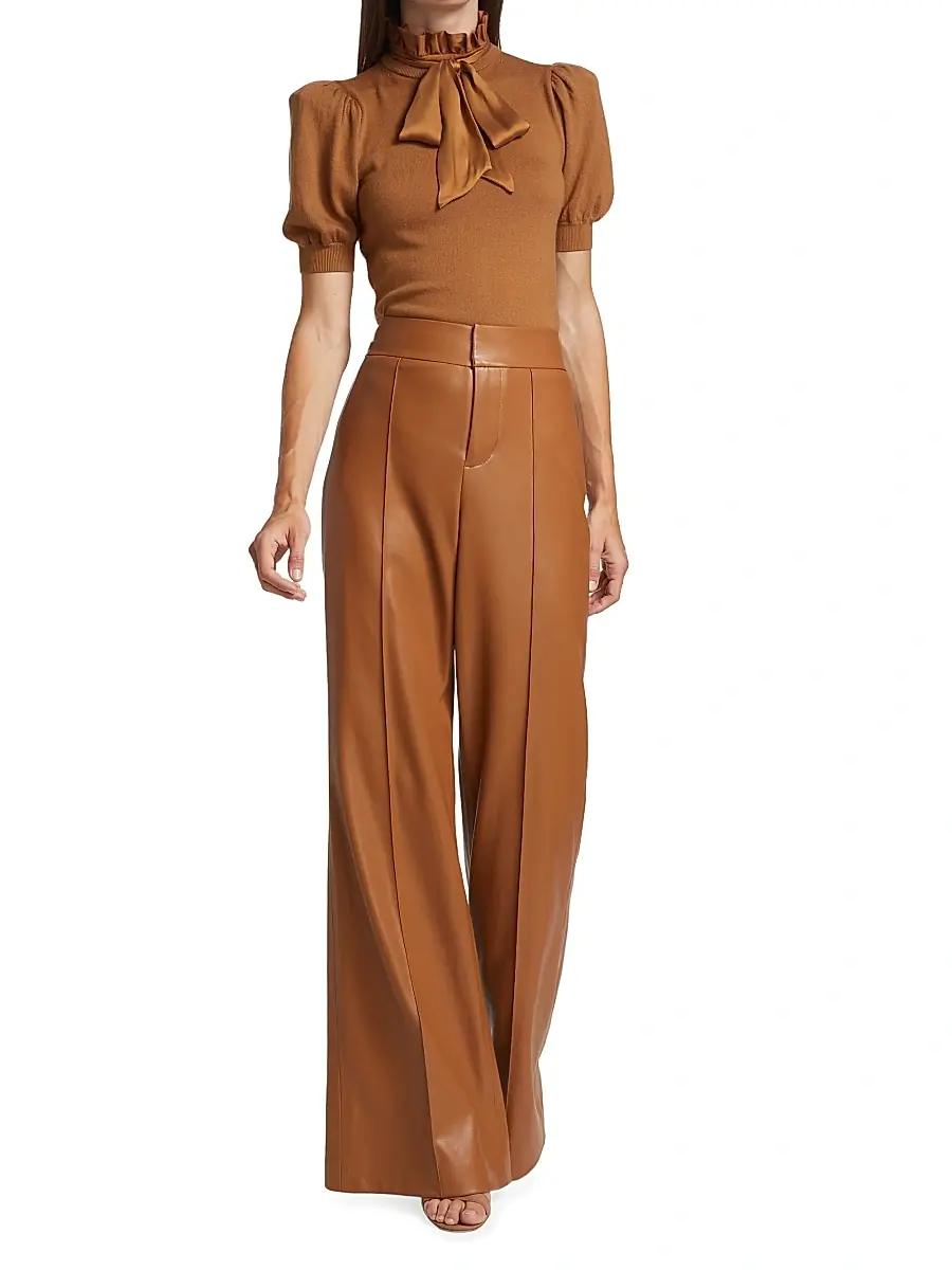 Alice + Olivia Women's Dylan Wide-Leg Faux Leather Pants | Thumbnail 2 Alice + Olivia Women's Dylan Wide-Leg Faux Leather Pants | Thumbnail 2