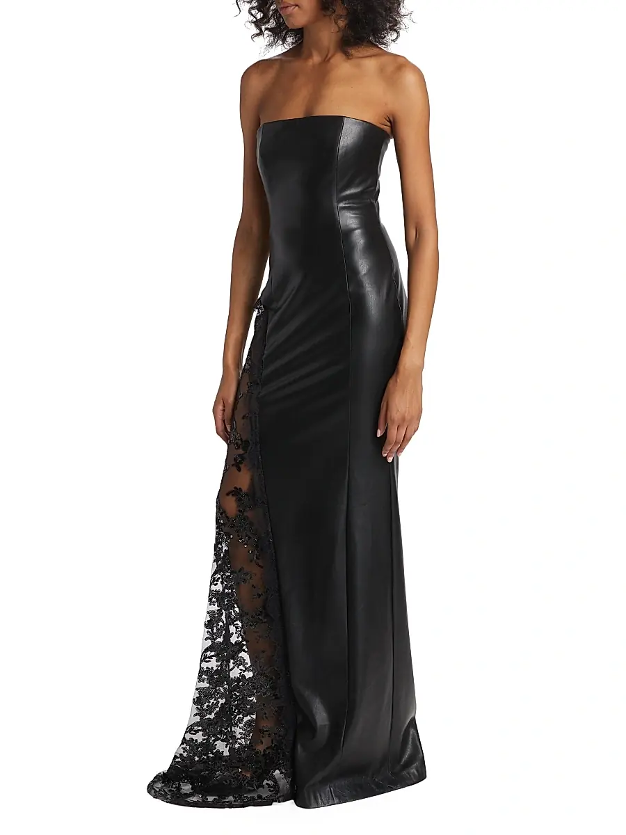 Alice + Olivia Women's Retha Strapless Faux Leather & Sequined Gown | Thumbnail 4 Alice + Olivia Women's Retha Strapless Faux Leather & Sequined Gown | Thumbnail 4