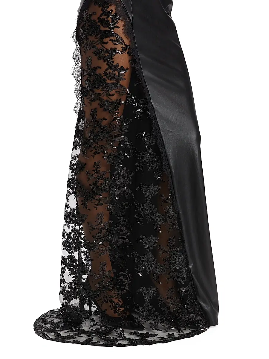 Alice + Olivia Women's Retha Strapless Faux Leather & Sequined Gown | Thumbnail 6 Alice + Olivia Women's Retha Strapless Faux Leather & Sequined Gown | Thumbnail 6