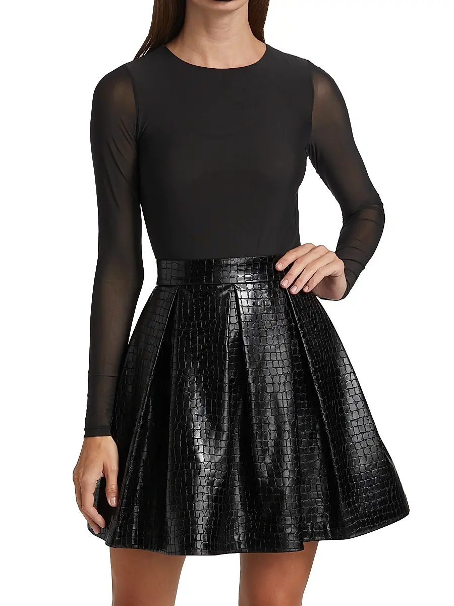 Alice + Olivia Women's Chara Faux Leather Party Dress | Thumbnail 3 Alice + Olivia Women's Chara Faux Leather Party Dress | Thumbnail 3