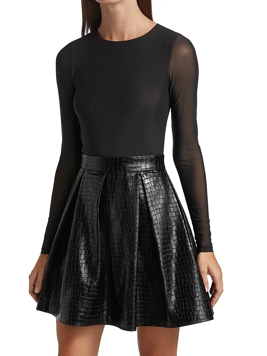 Alice + Olivia Women's Chara Faux Leather Party Dress | Thumbnail 4 Alice + Olivia Women's Chara Faux Leather Party Dress | Thumbnail 4