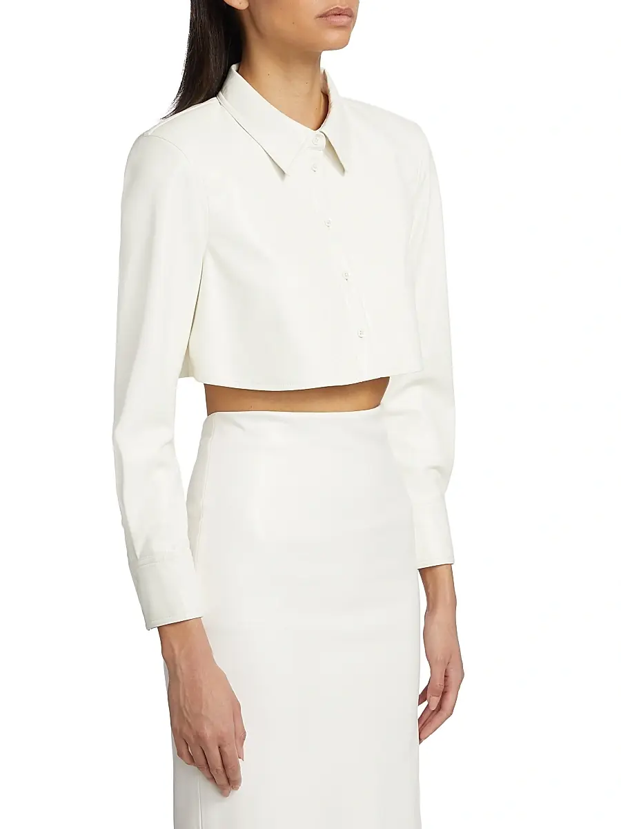 Alice + Olivia Women's Leon Faux Leather Crop Shirt | Thumbnail 4 Alice + Olivia Women's Leon Faux Leather Crop Shirt | Thumbnail 4
