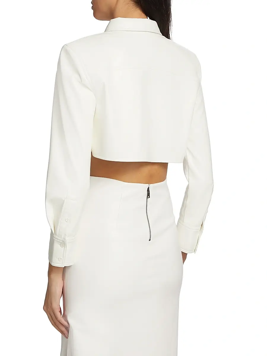 Alice + Olivia Women's Leon Faux Leather Crop Shirt | Thumbnail 5 Alice + Olivia Women's Leon Faux Leather Crop Shirt | Thumbnail 5