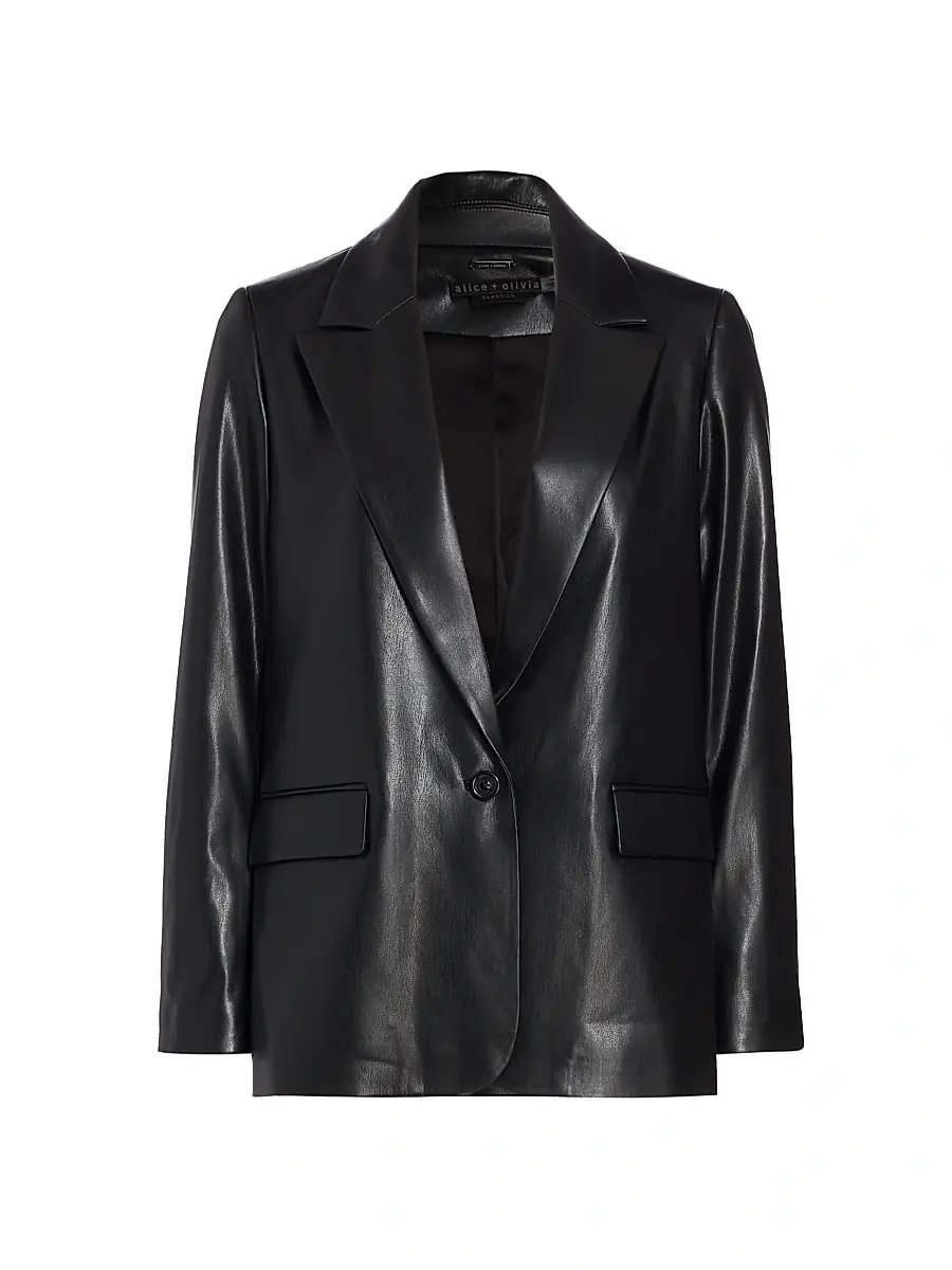 Alice + Olivia Women's Denny Faux Leather Blazer - Black | Image 1 Alice + Olivia Women's Denny Faux Leather Blazer - Black | Image 1