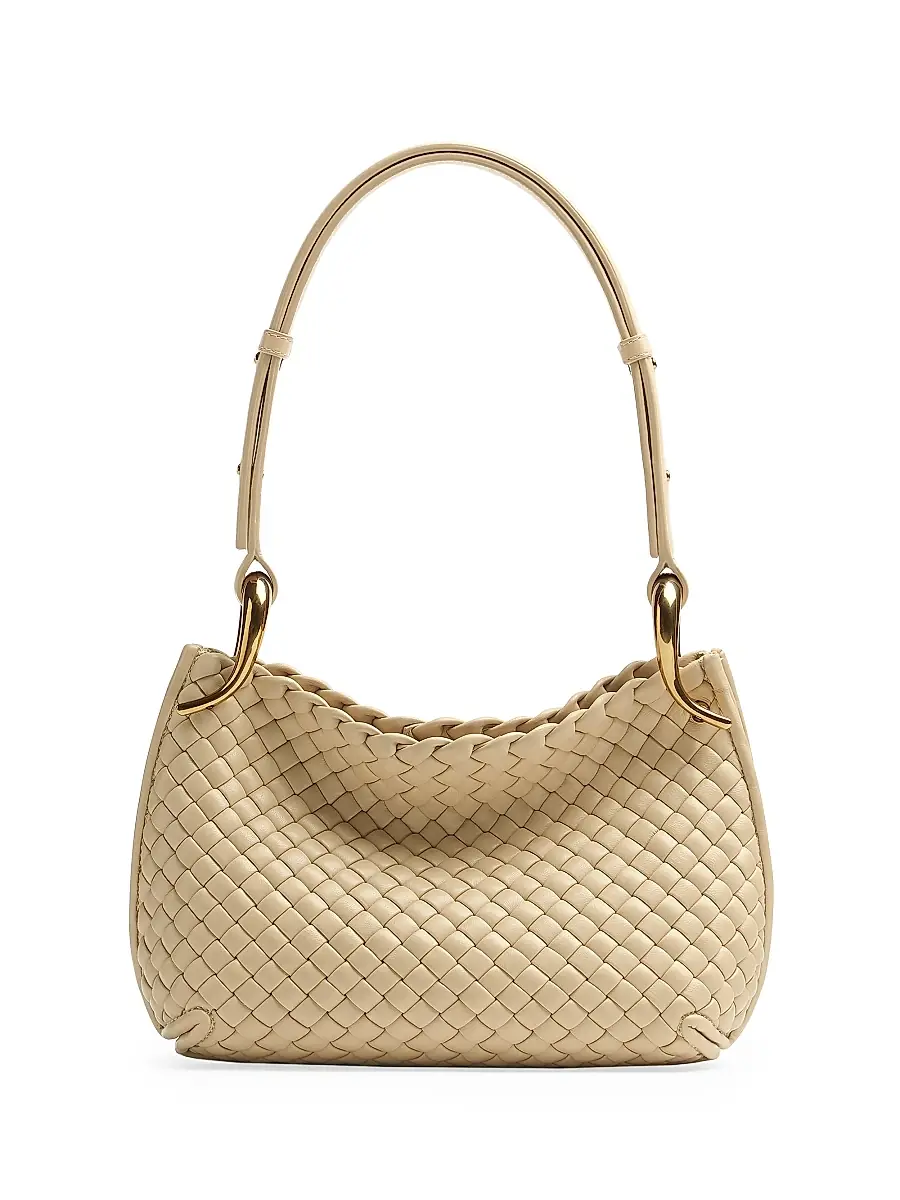 Bottega Veneta Women's Padded Intreccio Leather Shoulder Bag - Porridge Gold | Image 1 Bottega Veneta Women's Padded Intreccio Leather Shoulder Bag - Porridge Gold | Image 1