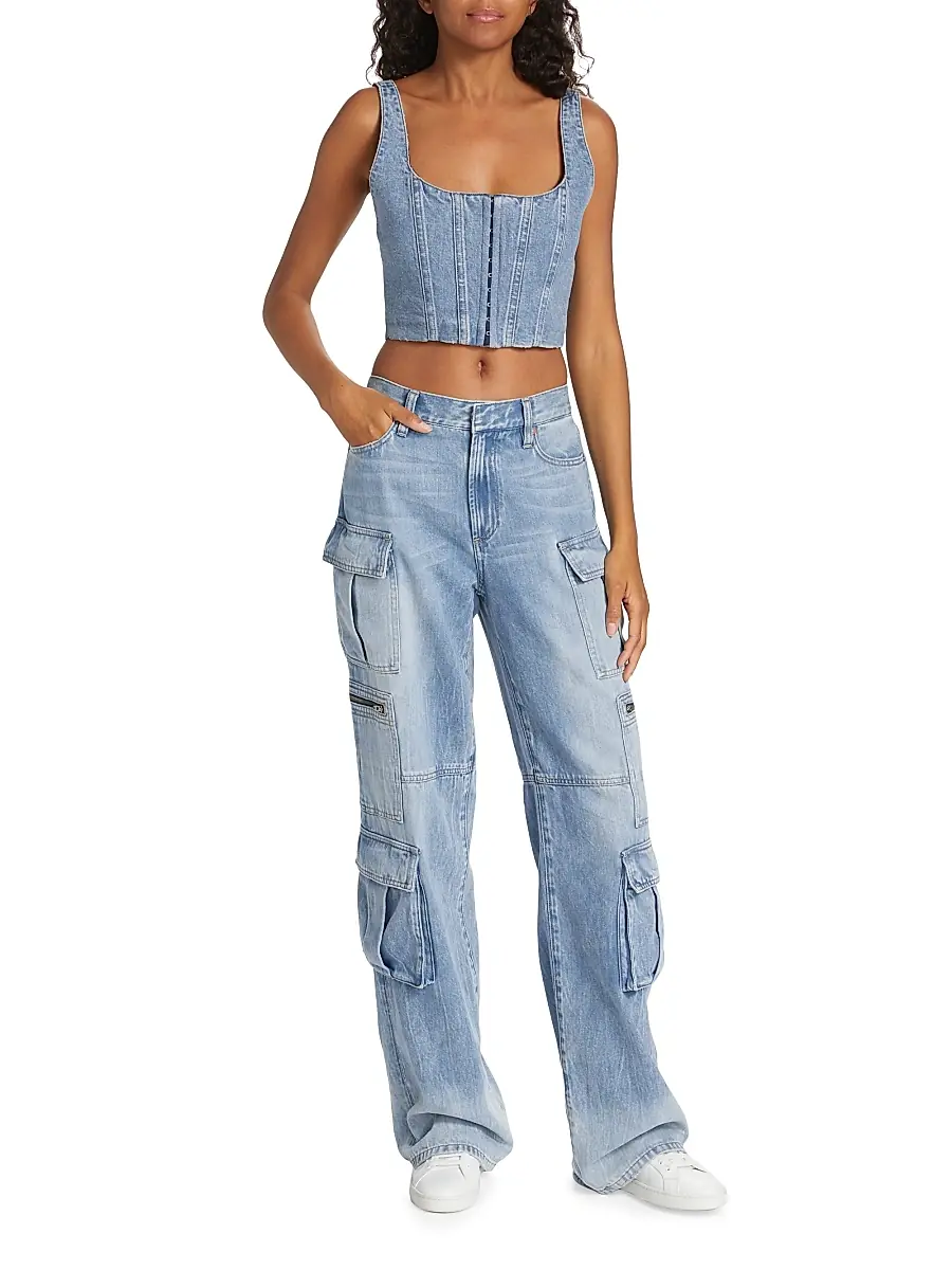 Alice + Olivia Women's Cay Baggy Denim Cargo Pants | Thumbnail 2 Alice + Olivia Women's Cay Baggy Denim Cargo Pants | Thumbnail 2