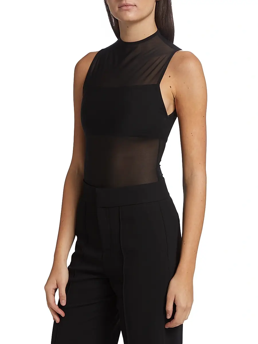 Alice + Olivia Women's Nichol Mesh Mock Turtleneck Bodysuit | Thumbnail 4 Alice + Olivia Women's Nichol Mesh Mock Turtleneck Bodysuit | Thumbnail 4