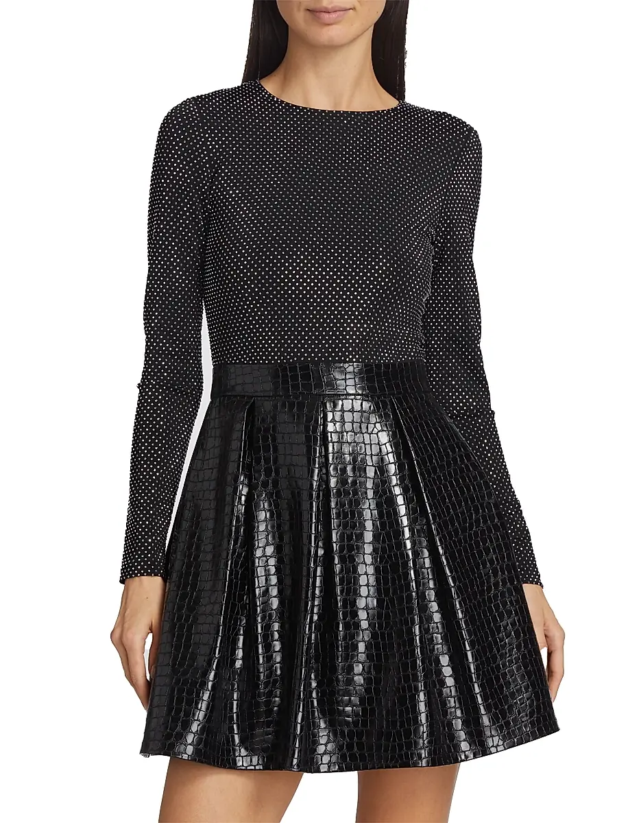 Alice + Olivia Women's Chara Crocodile-Embossed Faux Leather Minidress | Thumbnail 3 Alice + Olivia Women's Chara Crocodile-Embossed Faux Leather Minidress | Thumbnail 3