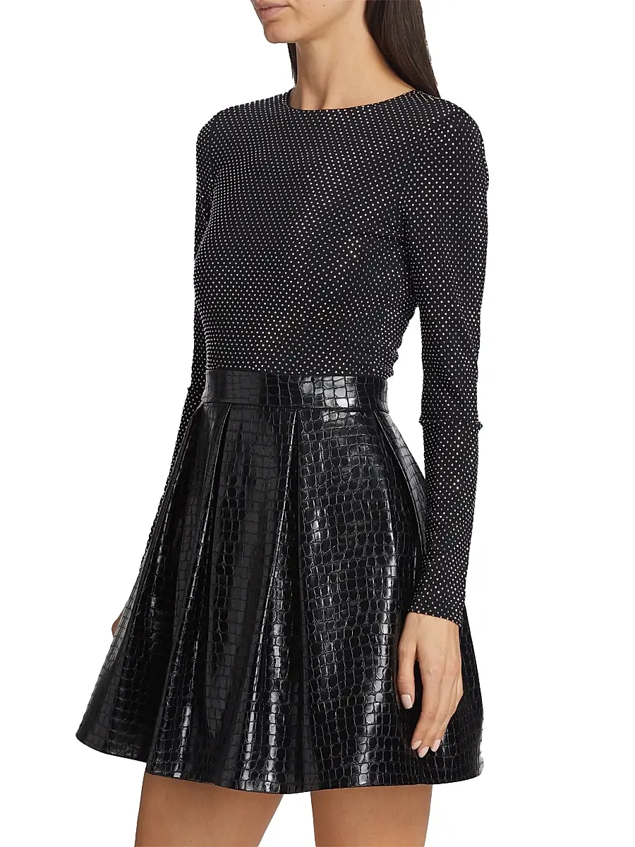 Alice + Olivia Women's Chara Crocodile-Embossed Faux Leather Minidress | Thumbnail 4 Alice + Olivia Women's Chara Crocodile-Embossed Faux Leather Minidress | Thumbnail 4