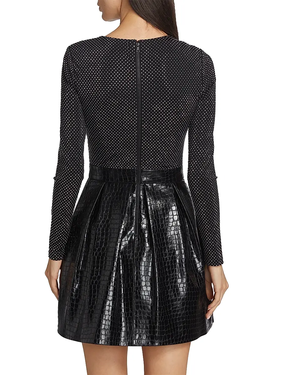 Alice + Olivia Women's Chara Crocodile-Embossed Faux Leather Minidress | Thumbnail 5 Alice + Olivia Women's Chara Crocodile-Embossed Faux Leather Minidress | Thumbnail 5