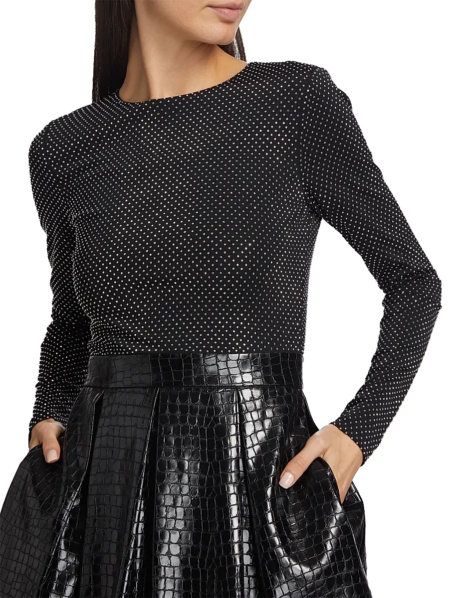 Alice + Olivia Women's Chara Crocodile-Embossed Faux Leather Minidress | Thumbnail 6 Alice + Olivia Women's Chara Crocodile-Embossed Faux Leather Minidress | Thumbnail 6