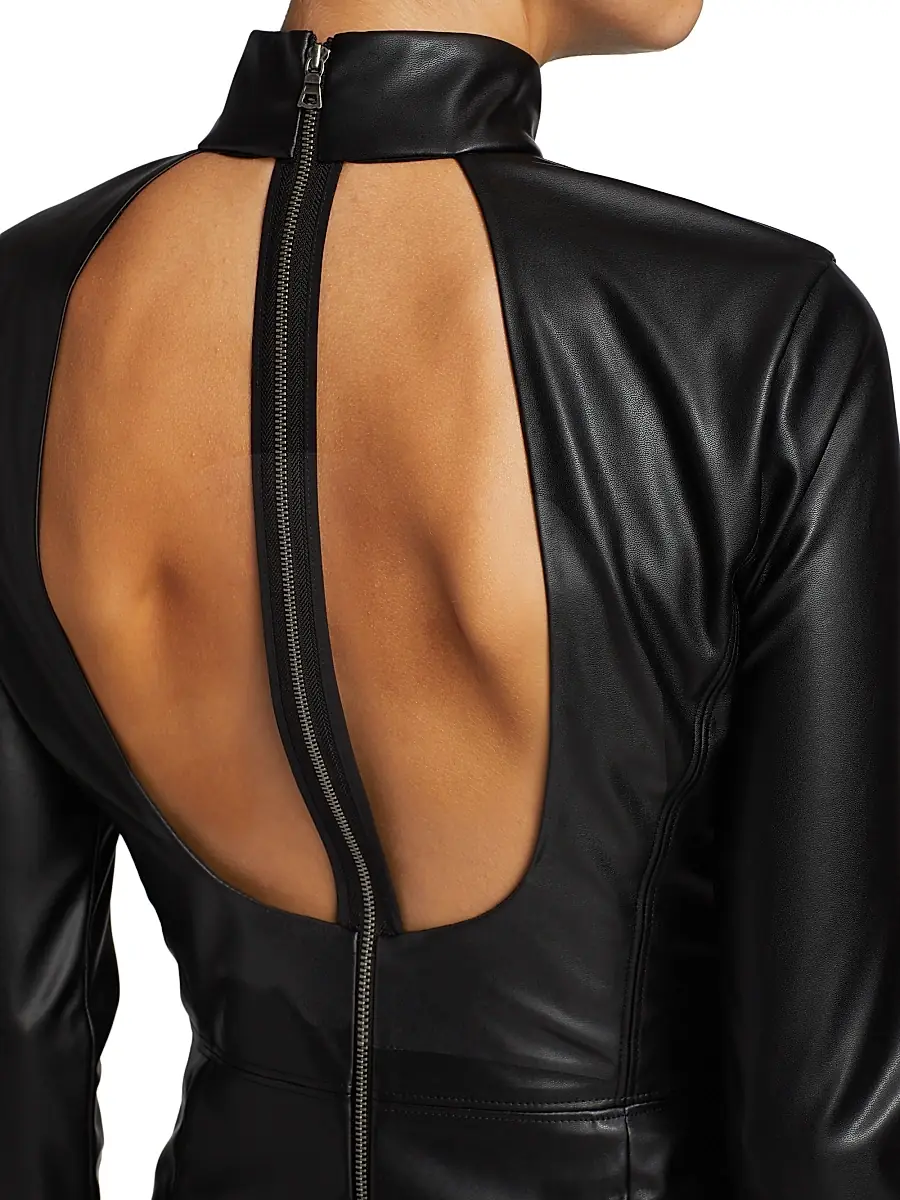 Alice + Olivia Women's Delora Faux Leather Bodycon Midi Dress | Thumbnail 6