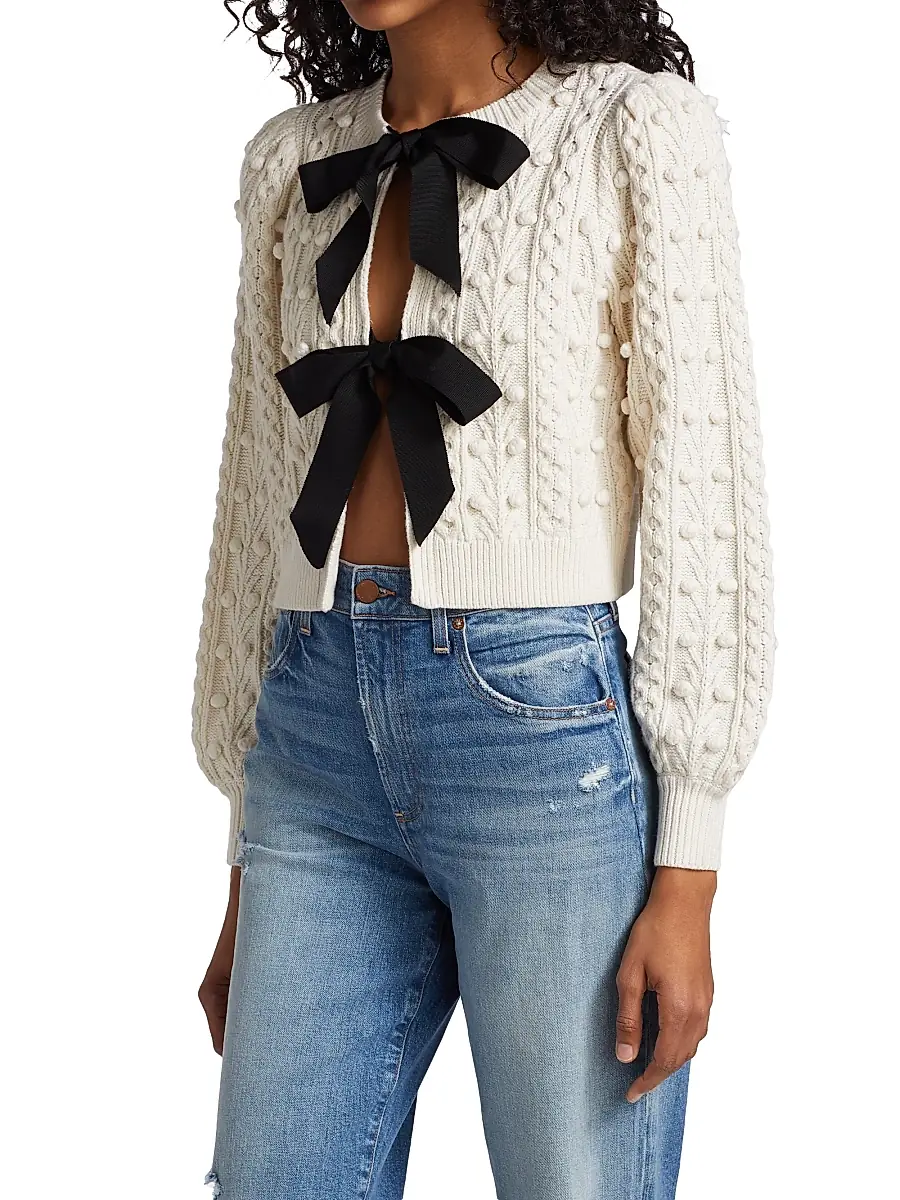 Alice + Olivia Women's Kitty Puff-Sleeve Cardigan | Thumbnail 4 Alice + Olivia Women's Kitty Puff-Sleeve Cardigan | Thumbnail 4