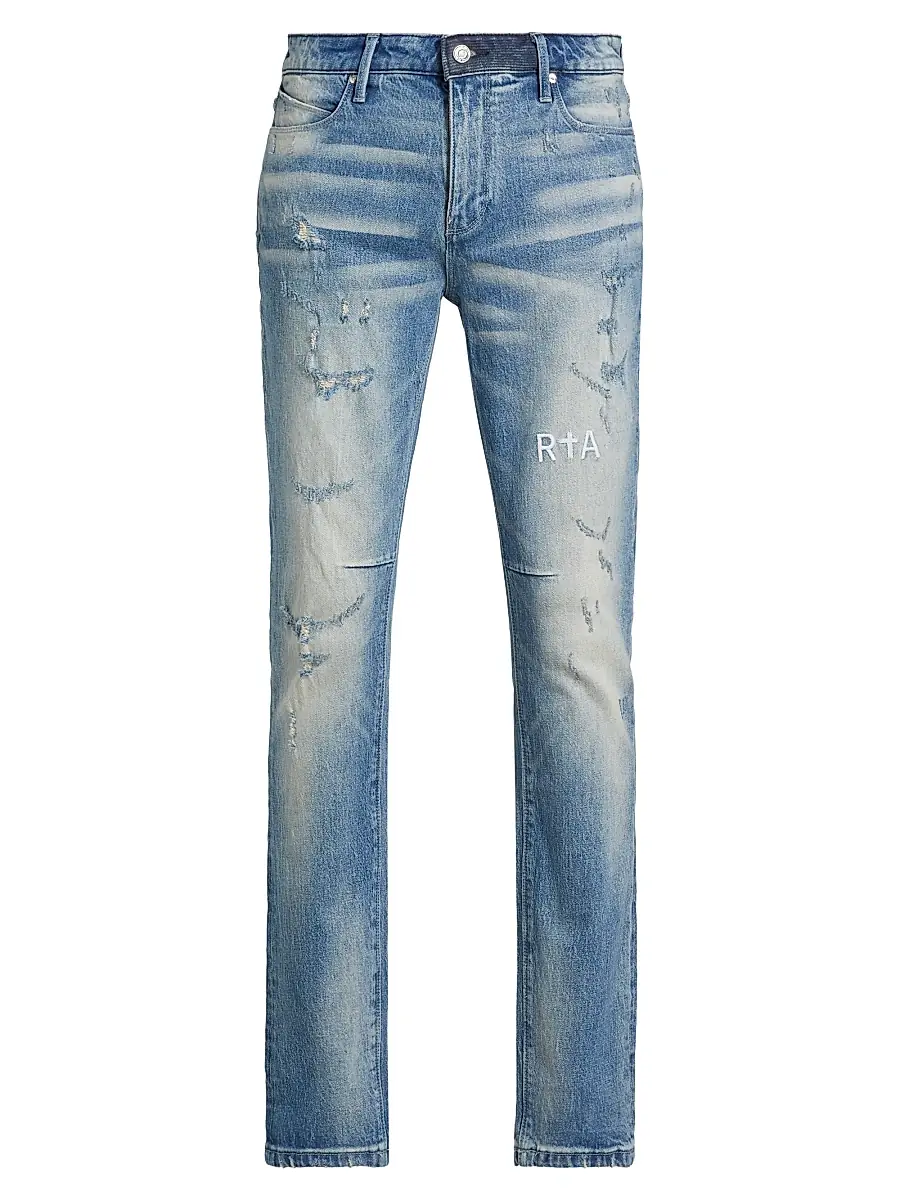 RTA Men's Bryant Distressed Slim-Fit Jeans - Light Wash Distressed | Image 1 RTA Men's Bryant Distressed Slim-Fit Jeans - Light Wash Distressed | Image 1