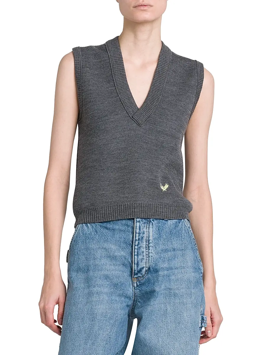 Bottega Veneta Women's Logo Wool Sweater Vest - Thunder | Thumbnail 3 Bottega Veneta Women's Logo Wool Sweater Vest - Thunder | Thumbnail 3